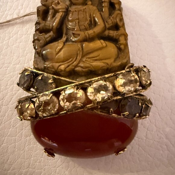 IRADJ MOINI SIGNED CITRINE TIGER EYE CARNELIAN STATEMENT BRACELET PIN BROOCH - Picture 5 of 12